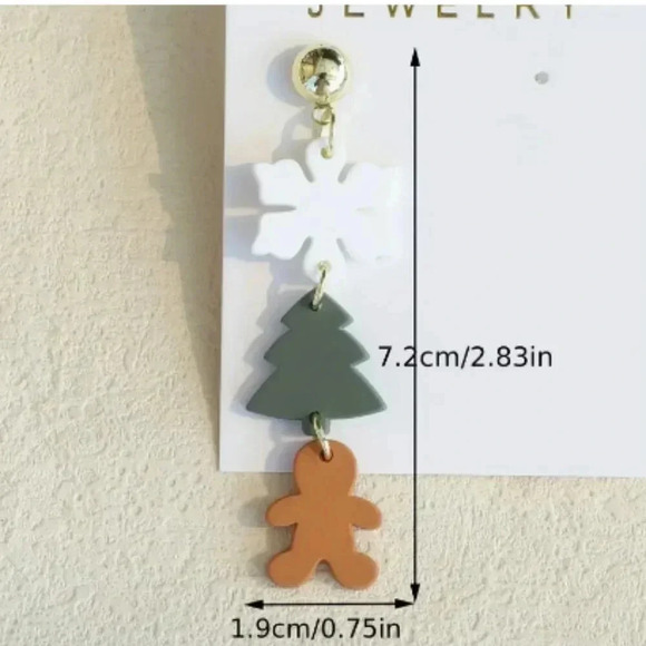 Three Tiered Holiday Christmas Stud Earring With drop- Resin - NEW - Picture 3 of 3